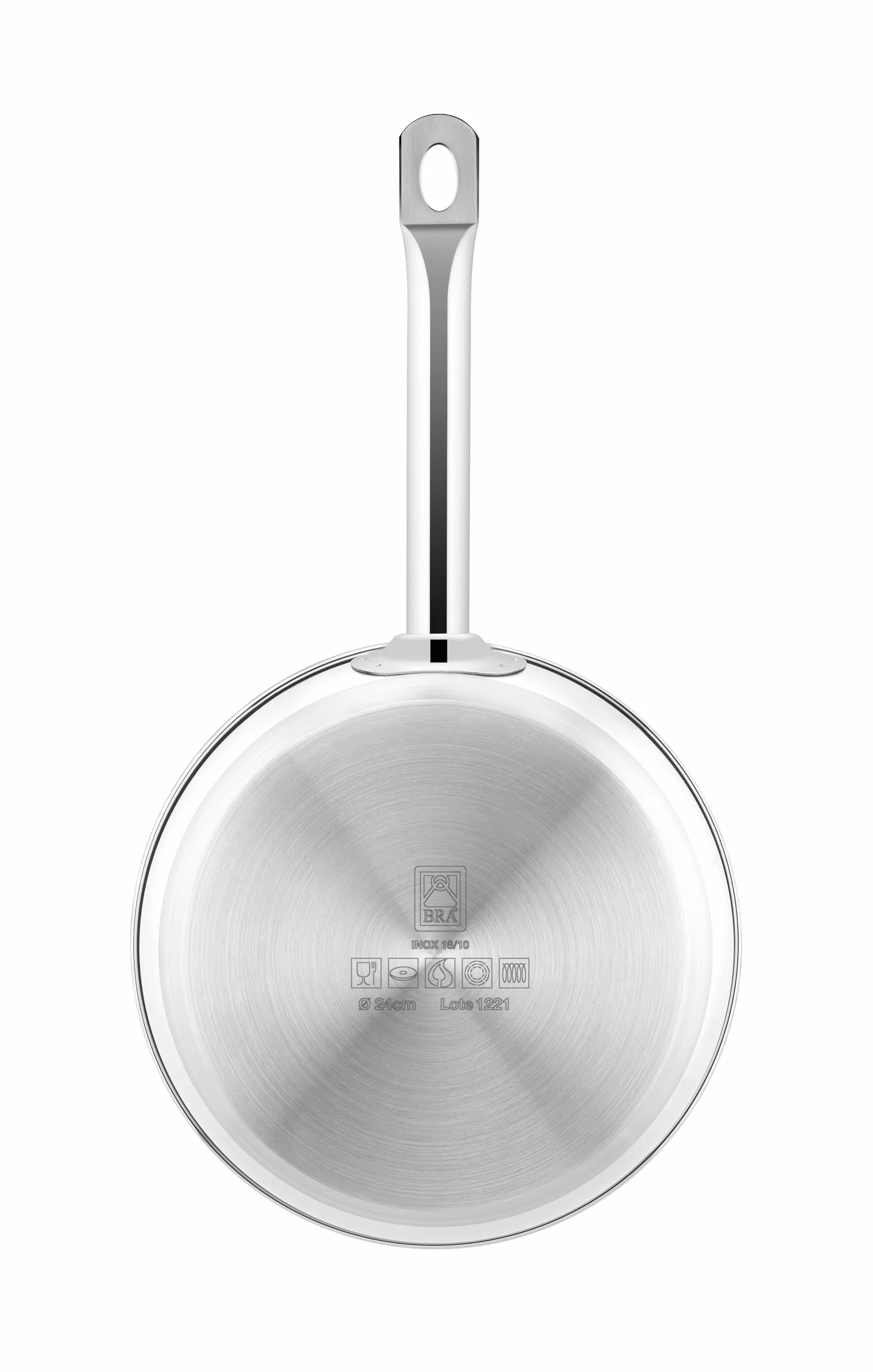 BRA A121612 Profesional Sartén, 24 cm, Acero Inoxidable, 18/10, Triple Fondo difusor sin Antiadherente, Full Induction, Mango ergonómico, Plateado