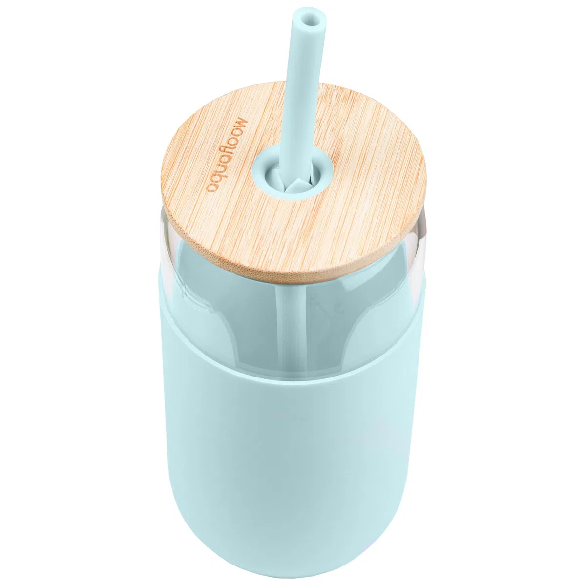 Aquafloow Vaso con pajita y tapa 500 ml | Vasos reutilizables Funda de silicona | Set de vasos - 2 pajitas 1 varilla de limpieza | Para batidos, café, cócteles - 4 piezas - Azul