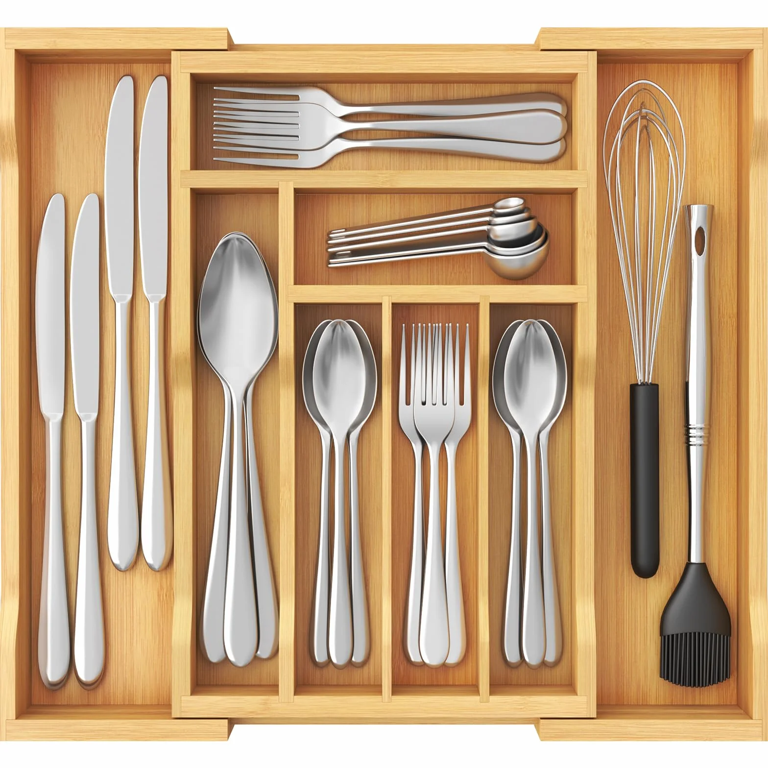 Lifewit Pequeño Bandeja para Cubiertos para Cajones, Profundidad de 33 cm, Cuberteros Extensible de Hasta 42 cm de Ancho, Organizador de Cocina para Pequenos Cubiertos, Cucharas de Te, Tenedores