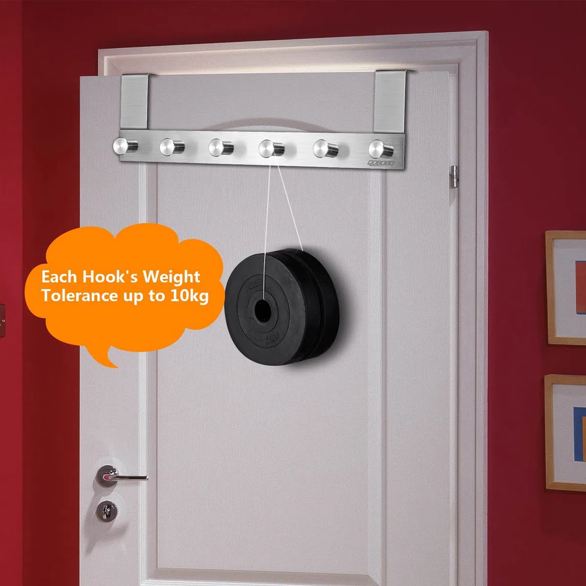Colgadores Gancho Puerta Acero inoxidable Perchero Colgador Percha para Ropa Cajones Toallas Guantes Bolsos Armarios Baño Cocina Oficina-6 ganchos (para la puerta inferior a 42 mm)