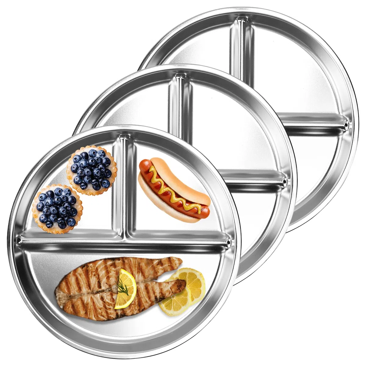 3 PCS Platos Divididos de Acero Inoxidable, Plato para Dieta en 3 Zonas para Adultos y Niños, Plato con Separadores, Platos Saludables Control de Porciones para Almuerzo y Cenas -23cm