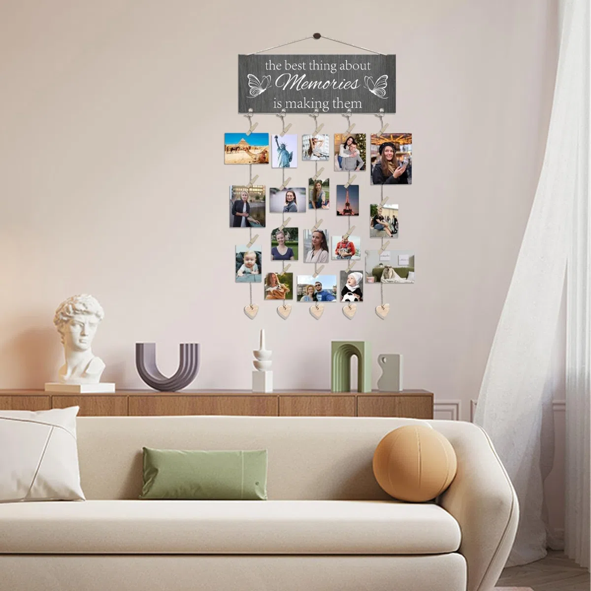 Colgar Fotos con Pinzas, Personalizados Portafotos Multiples Pared, Colgar Fotos con 20 Pinzas, Decoración del Hogar, Colgante Foto Mural Pared Collage, Decoraciones, Impresos y Arte
