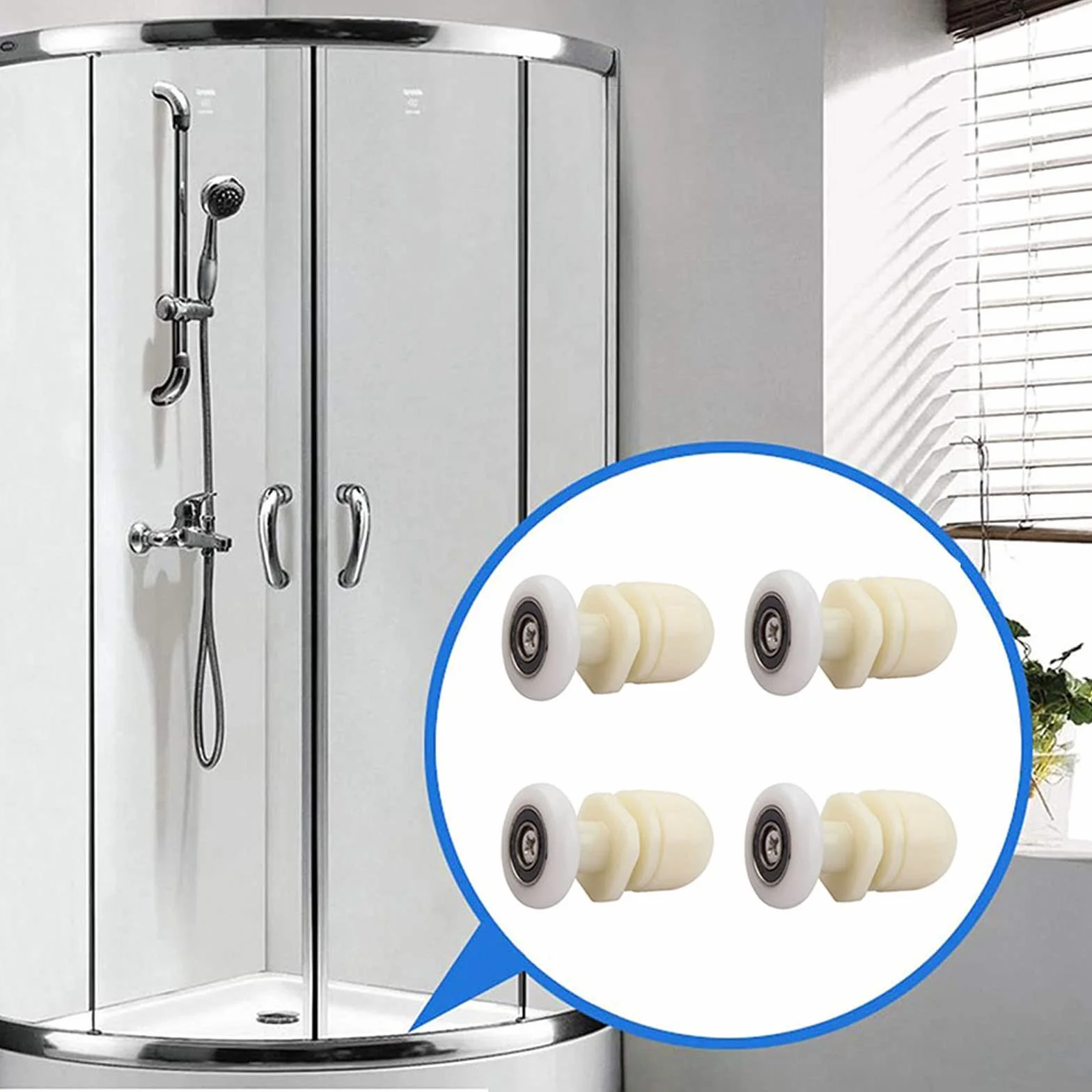 Qikuver Ruedas para Puerta de Ducha, 4 Piezas Rodillo de Repuesto para Puerta de Vidrio para Baño, Rodillo de Repuesto Mampara Rodamientos Mamparas para Puerta Corredera De Cristal Baño (23MM)