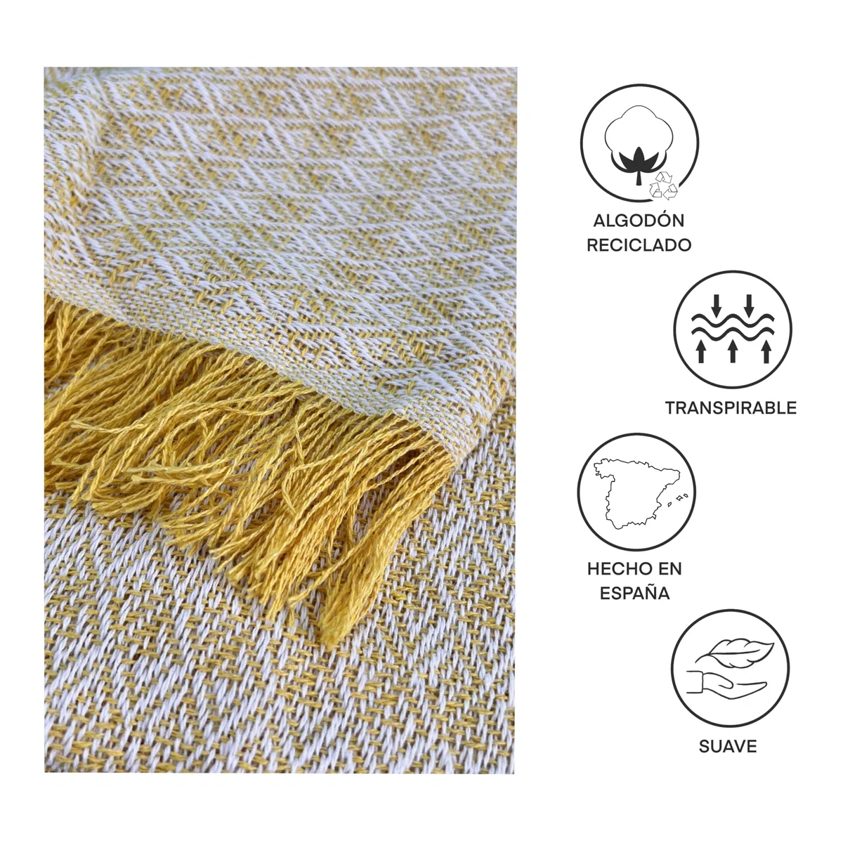 GFD Textiles - Colcha Multiusos Viena para Sofas, Colcha Sofa 180 x 260, Amarillo | Foulard Ligero con Diseño Geométrico, Hecho en España