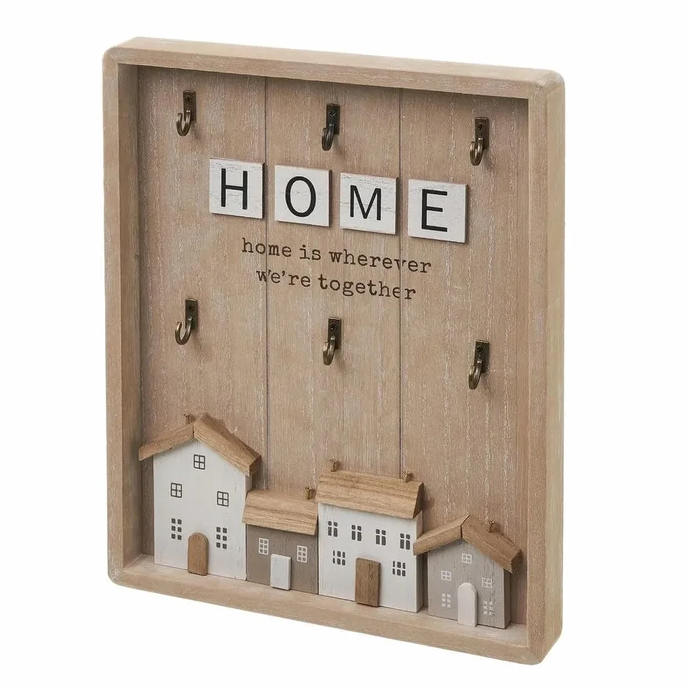 Caja para Llaves de Madera con 6 colgadores de Pared para Entrada, Armario para Llaves diseño Decorativa, Guardallaves para Recibidor 24x30 cm (Home Casas)