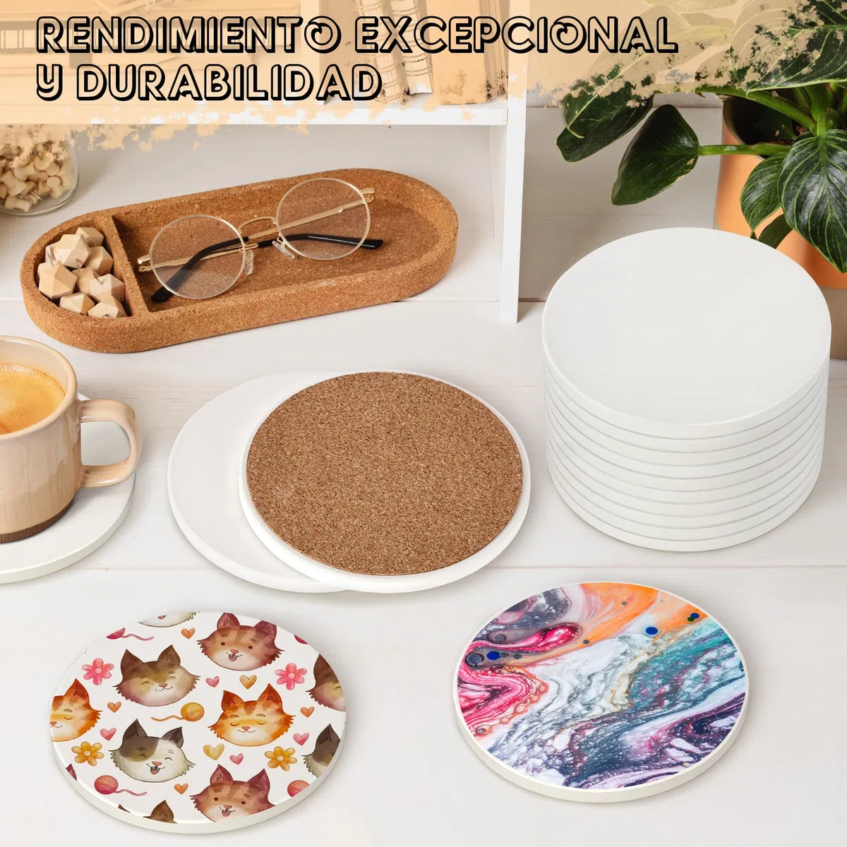 GOH DODD 12 Baldosas de Cerámica para Manualidades, 4 Pulgadas, Sin Esmaltar con Respaldo de Corcho, Posavasos Redondos para Pintura con Tinta de Alcohol, Proyectos de Arte, Regalos, Bodas, Educación
