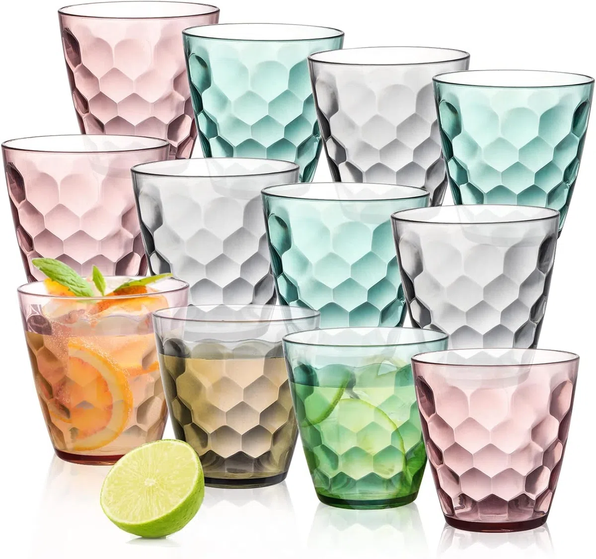 Lawei 12 vasos de agua de plástico, vasos de plástico de 300 ml, vasos reutilizables para cena, hogar, fiesta de cumpleaños