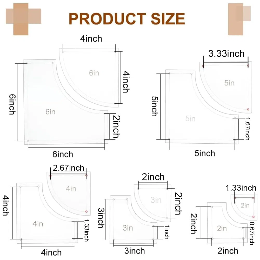 BENECREAT Juego de 10 plantillas acrílicas para acolchar, reglas transparentes de 2/3/4/5/6 pulgadas con protección de película, para manualidades, arte de cocina