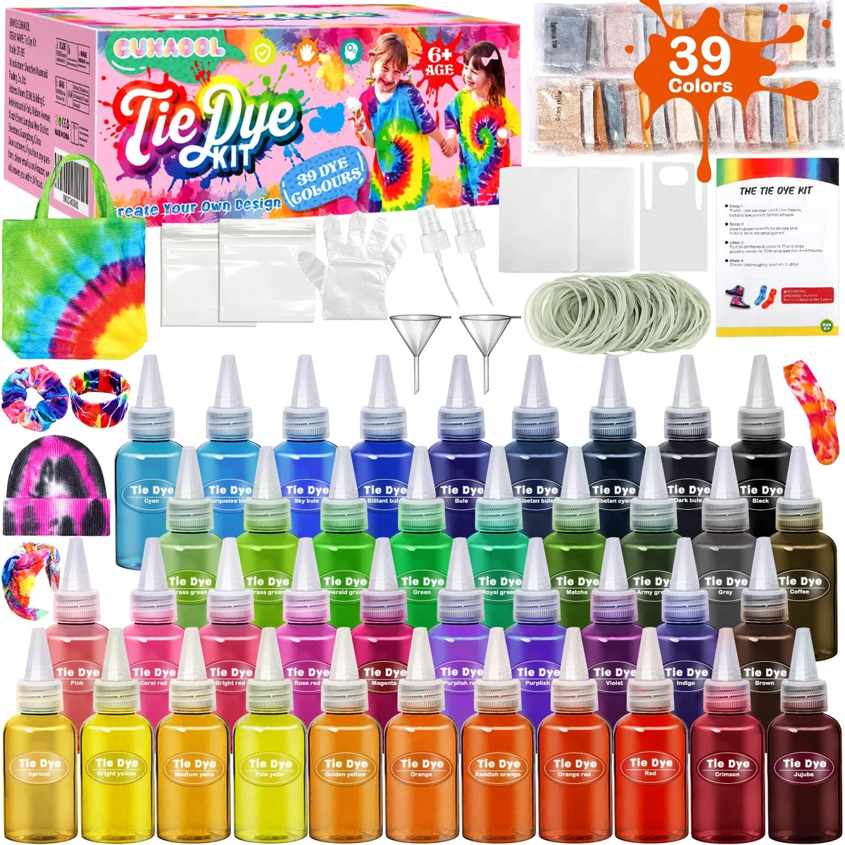 Tinte Ropa, 39 Colores Tie Dye Kit Manualidades Niños Juguetes Niña 6+Años Tinte Textil Regalos Niños Adultos,Tinte de Tela Permanente no tóxico Set de Arte,Creativas manualidades de Bricolaje