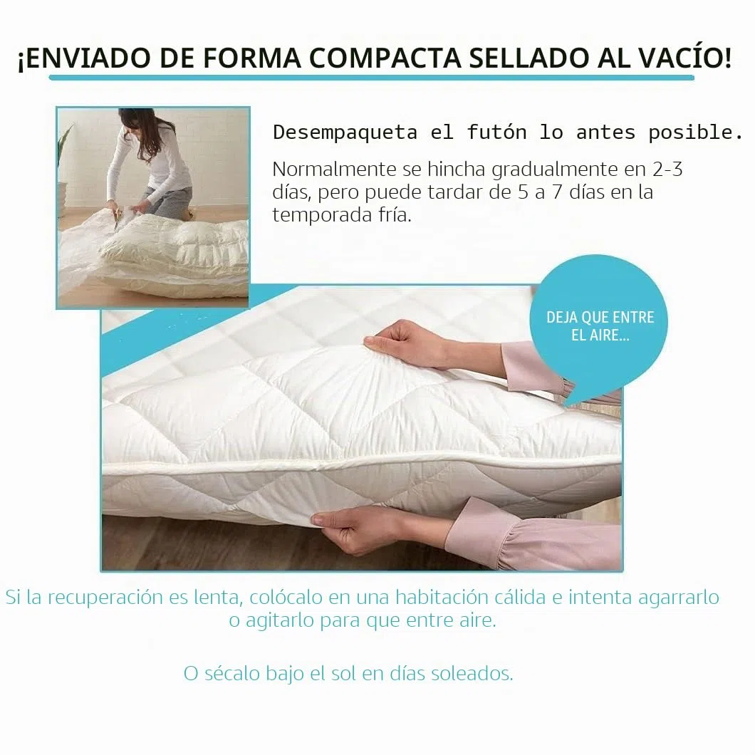 EMOOR Conjunto de Futón Japonés Plegable (Japanese Folding Futon Mattress) Colchón, Edredón y Almohada CLASSE 160 x 200 cm Fabricado en Japón Blanco, Algodón Cama Dormir en el Suelo Tatami
