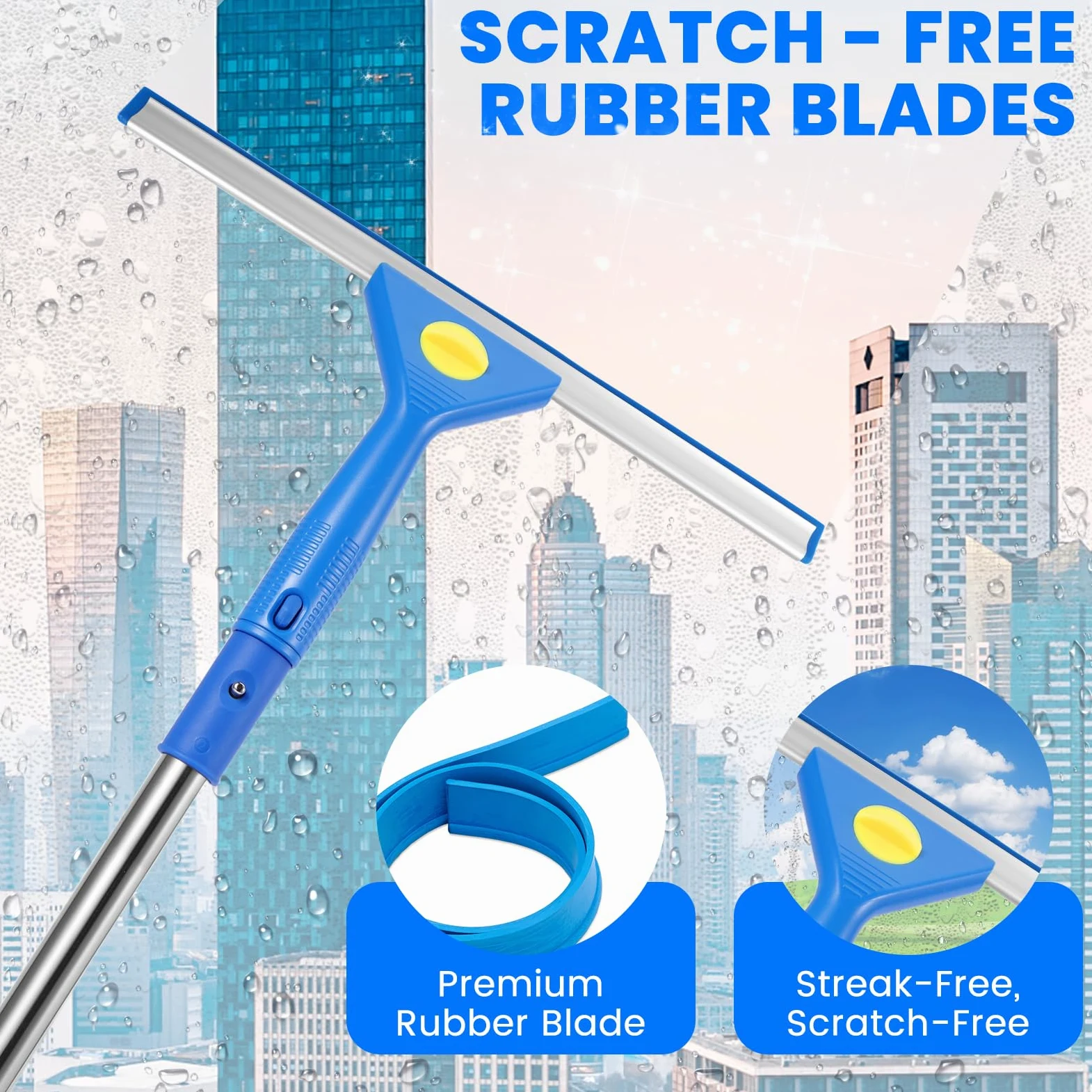 Limpiador de Ventanas con Mango Telescópico, Limpiacristales de Microfibra y Rasqueta de Silicona, Microfibra para Baño, Ducha, Cristal, Espejo, Coche
