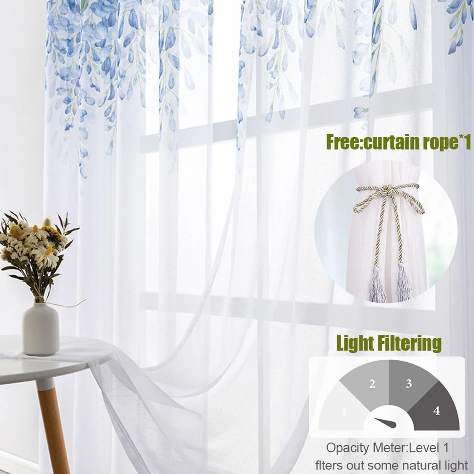 Odot Cortinas de Salon Translucidas con Bolsillo para Barra, Patrón Hoja Verde 3D Cortina Ventana Visillo Moderna 2 Piezas para Decoracion Dormitorio Comedor Cocina