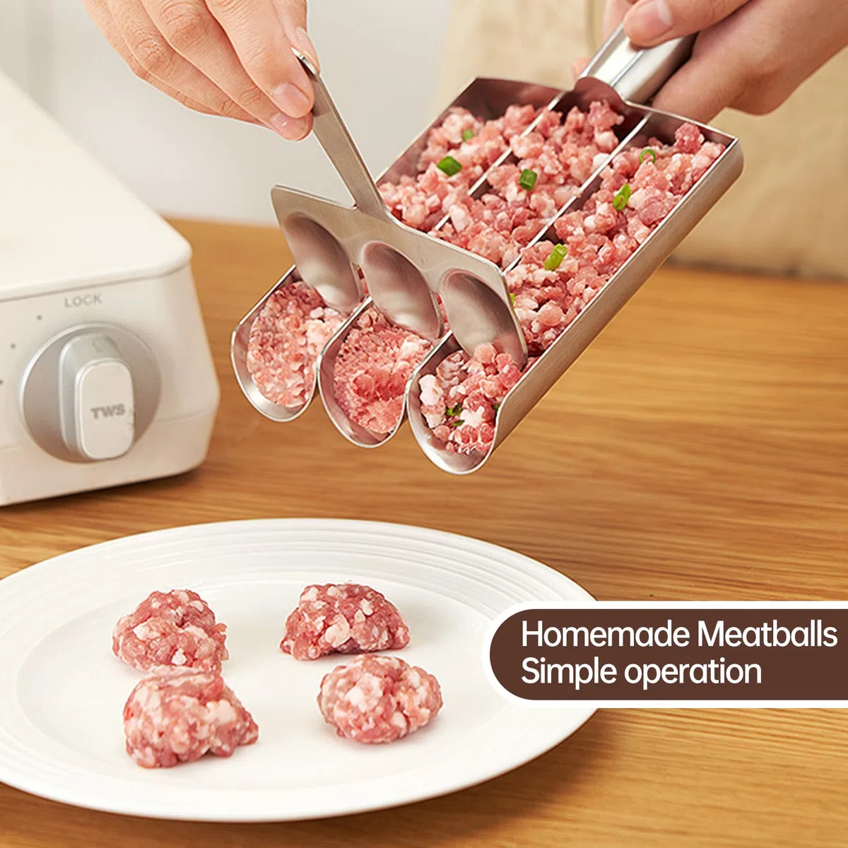 Máquina para Hacer Albóndigas Triple con Pala para Cortar, Máquina Creativa de Albóndigas Triple para Los Amantes de Las Albóndigas, Máquina de Albóndigas para Cocinar(Tres Tubos)
