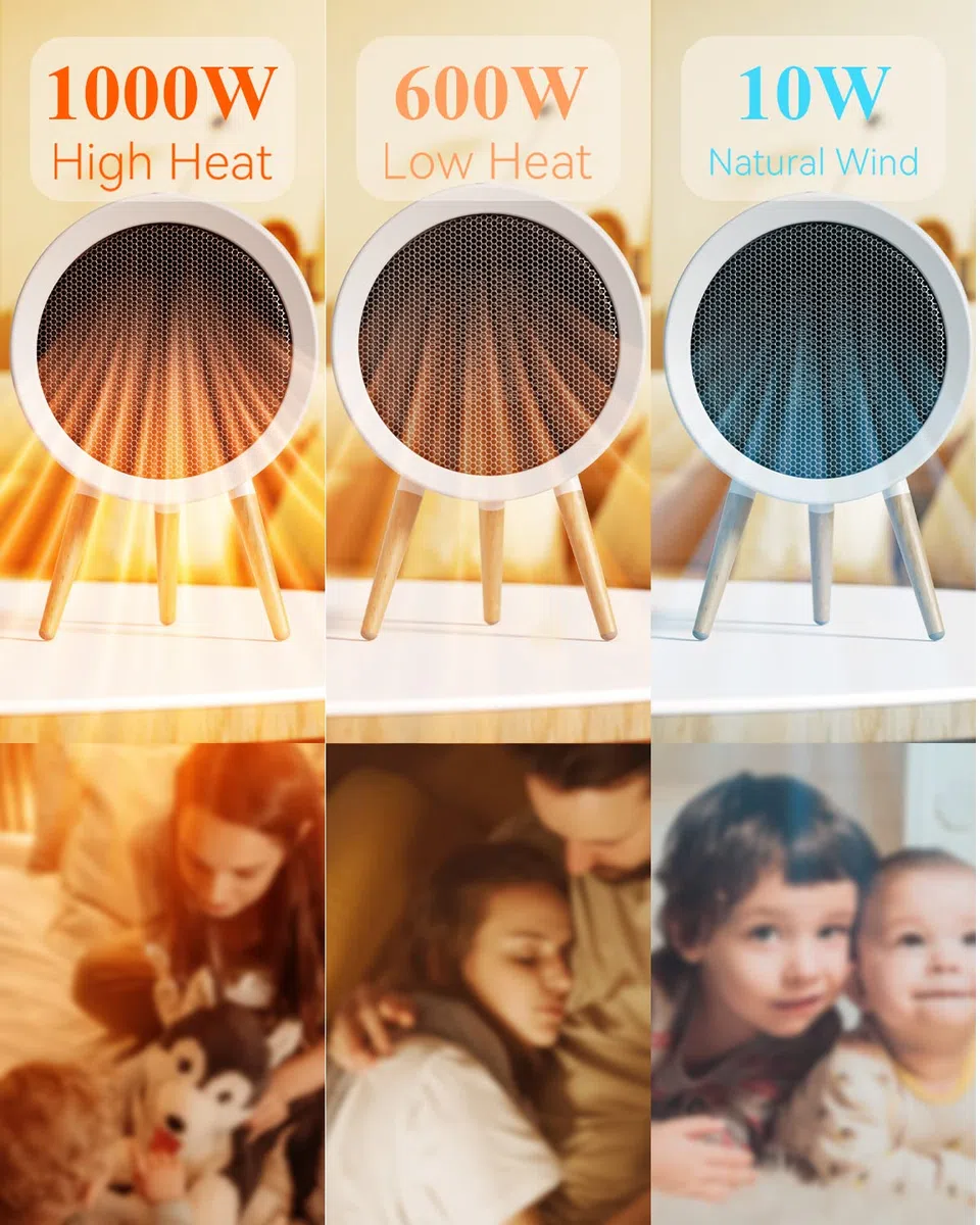 Gaiatop Pequeño Calefactor Bajo Consumo, Calefactor Eléctrico 1000W/600W, Calefactor de Aire Caliente Cerámico PTC 2s con Protección contra Sobrecalentamiento y Vuelco, Ideal para Dormitorio u Oficina