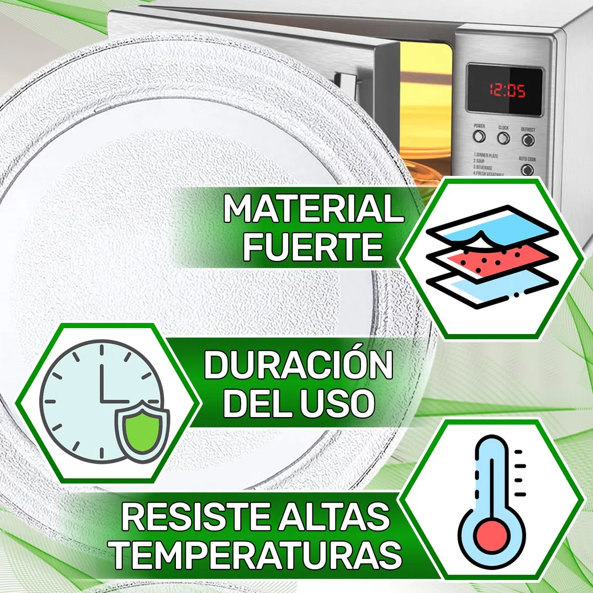 Cristal Plato Microondas Universal con un Diámetro Ø 24,5 cm tiene 3 Pies de Fijación en la Base - ONIX TECH