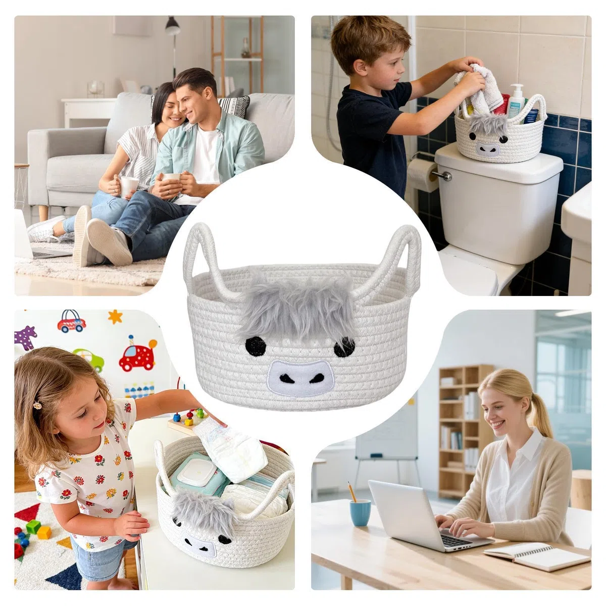 Cestas de Almacenaje Tejidas | Organizador de Cuerda de Algodón con Diseño de Animal - Cesta Decorativa para Almacenaje,para Hogar, Dormitorio, Baño, Apartamento, Cuarto Infantil, Juguetes, Mantas, Li