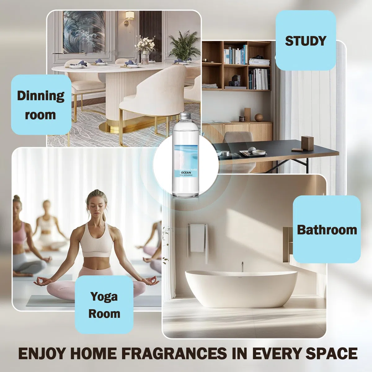 SCENTORINI Difusor De Fragancia para Habitación Océano 500ML Recambio De Aceite Esencia, Ambientadores De Hogar Fragancia Duradera para El Hogar, Baño y Decoración De Habitación