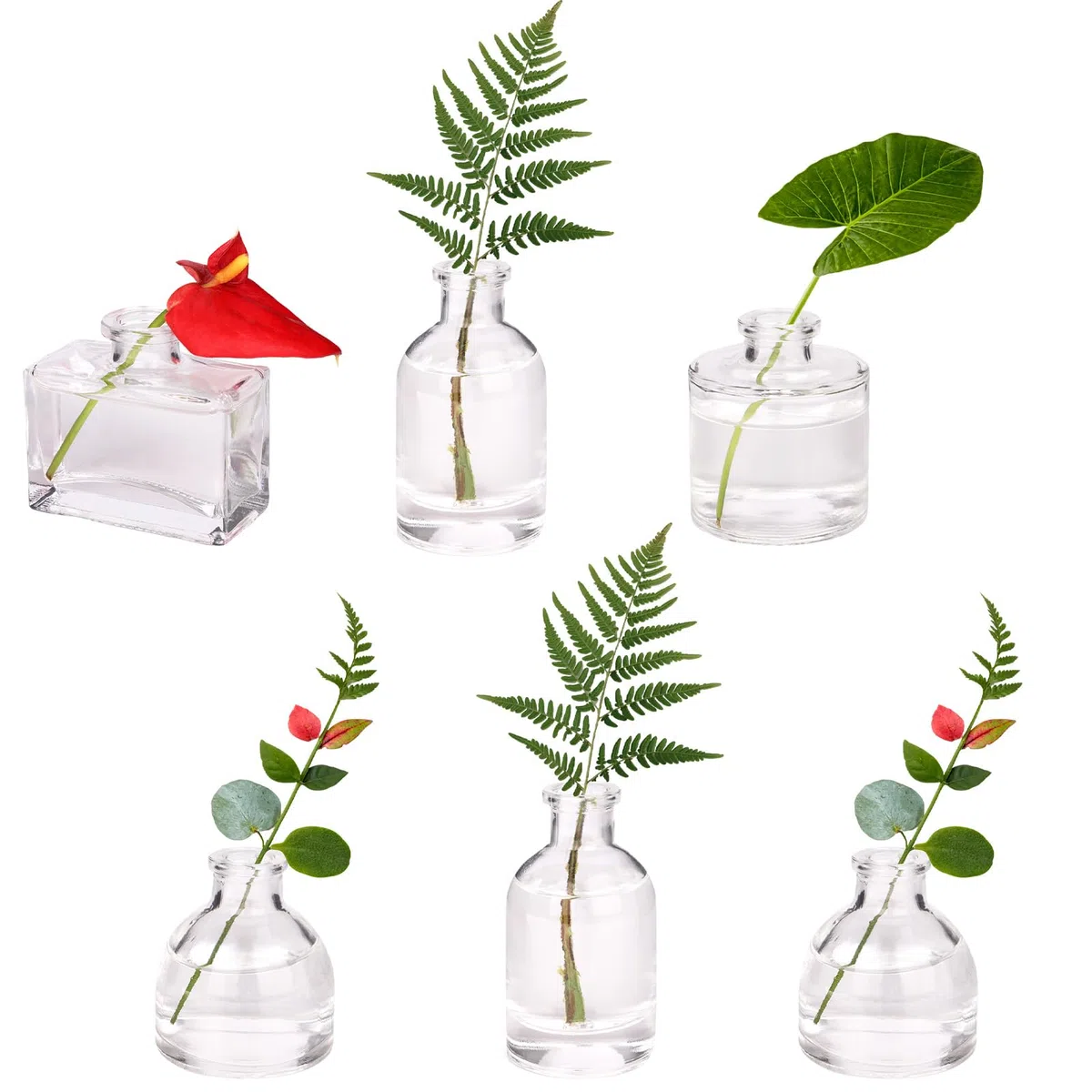 Juego de 6 Pequeños Jarrones de Cristal, jarrón para Decoración de Mesa de Boda, Floreros Modernos Mini para Hogar, Salón y Boda