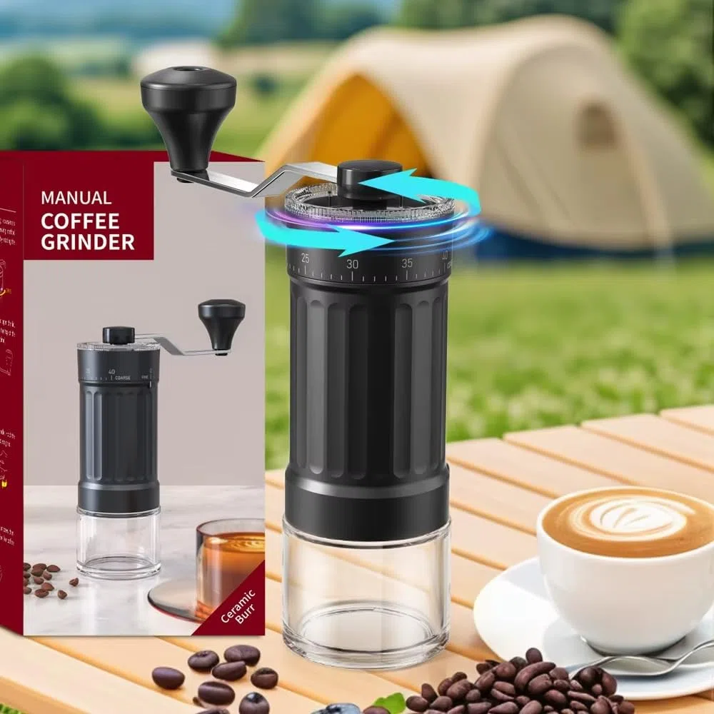 Molino de café manual externo y ajustable - Molinillo de Café Manual Grosor con 40 Ajustes y mango Plegable Inoxidable-Portátil con Capacidad de 30g diseño para Viaje, Camping, Oficina