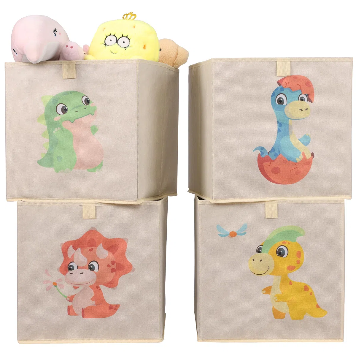 Navaris Cajas Almacenaje Juguetes - 4x Cajas Organizadoras Plegables compatible con Kallax Estanteria - 4x Caja Almacenaje y Organizador de Juguetes Infantil de 33 x 33 cm - Dinosaurios