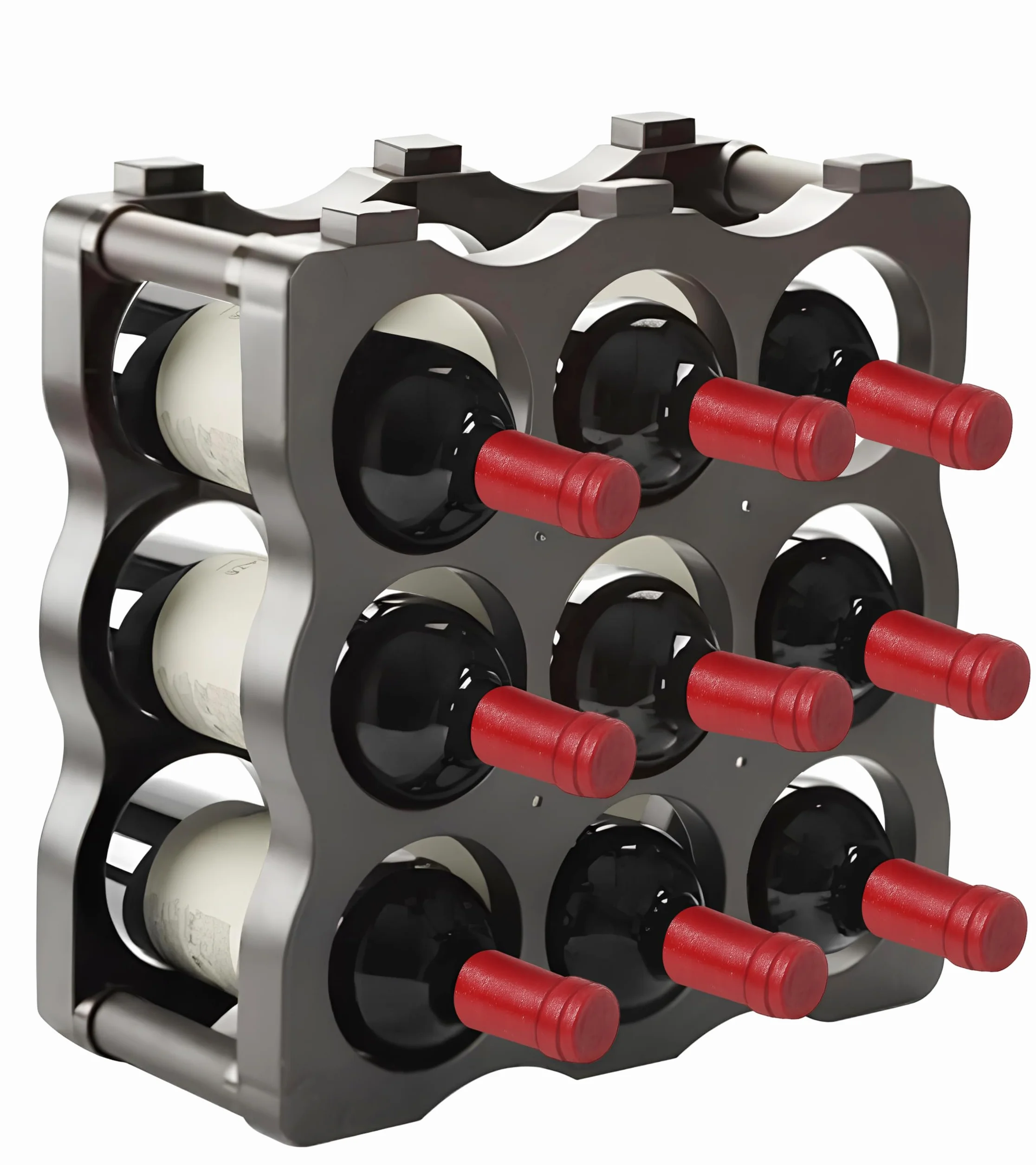 Soporte para Botellero Modular de Plástico Apilable para 9 Botellas, Estanterías para Botellas de Vino, Estante de Almacenamiento para Exhibición de Vinos, Ideal para Hogar, Bar y Bodegas