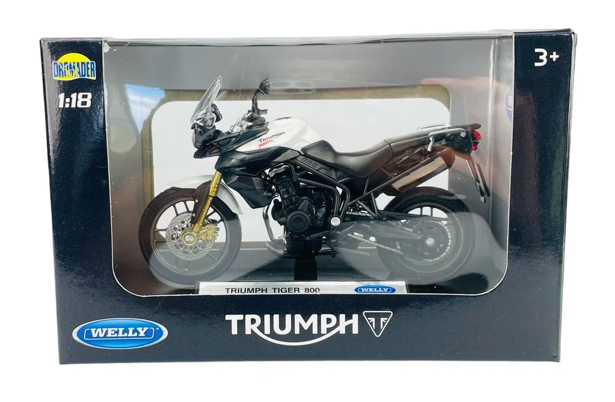 Welly Triumph Tiger 800 - Modelo de moto con base 1:18 1/18 (metal), color blanco