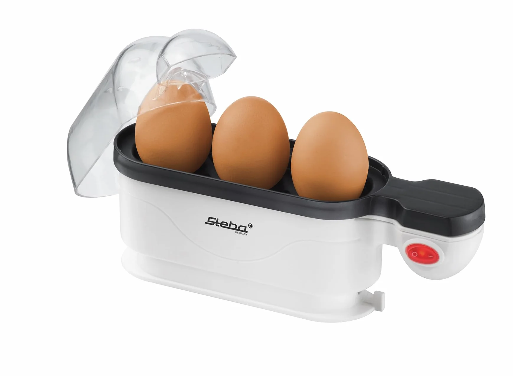 Cocedor de huevos Steba para un máximo de 3 huevos con señal en el extremo y tapa transparente. EK 4.