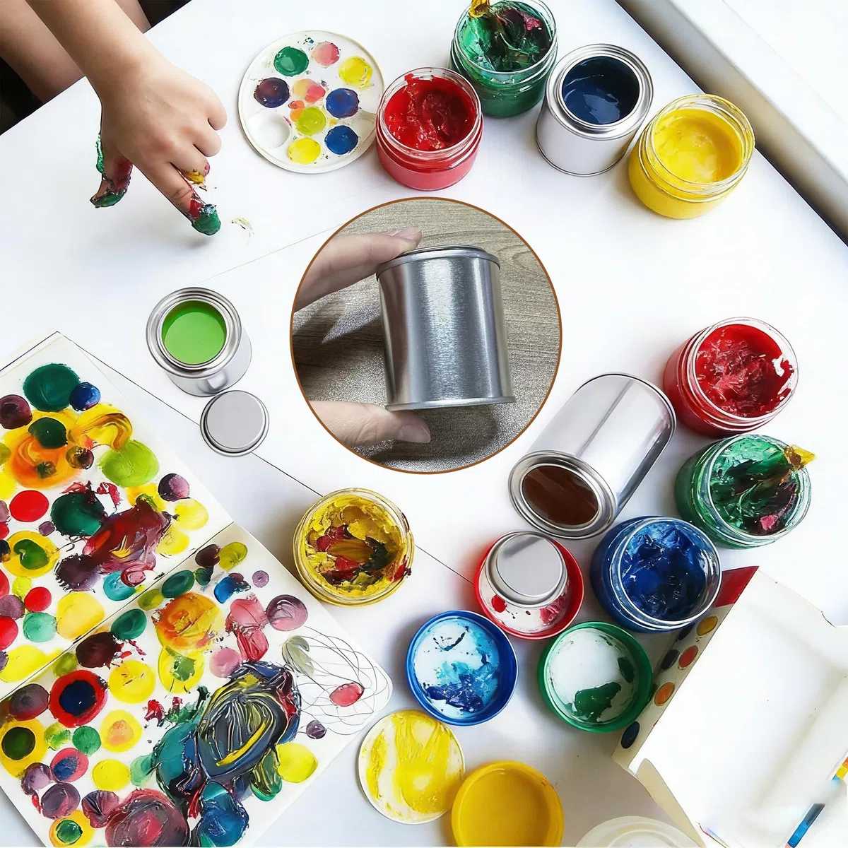 Mini latas de pintura con tapa, 100 ml, 6 unidades vacías, botes de metal, recipientes vacíos, latas de pintura para pintar, tarros portátiles para especias, color gris (6 unidades)