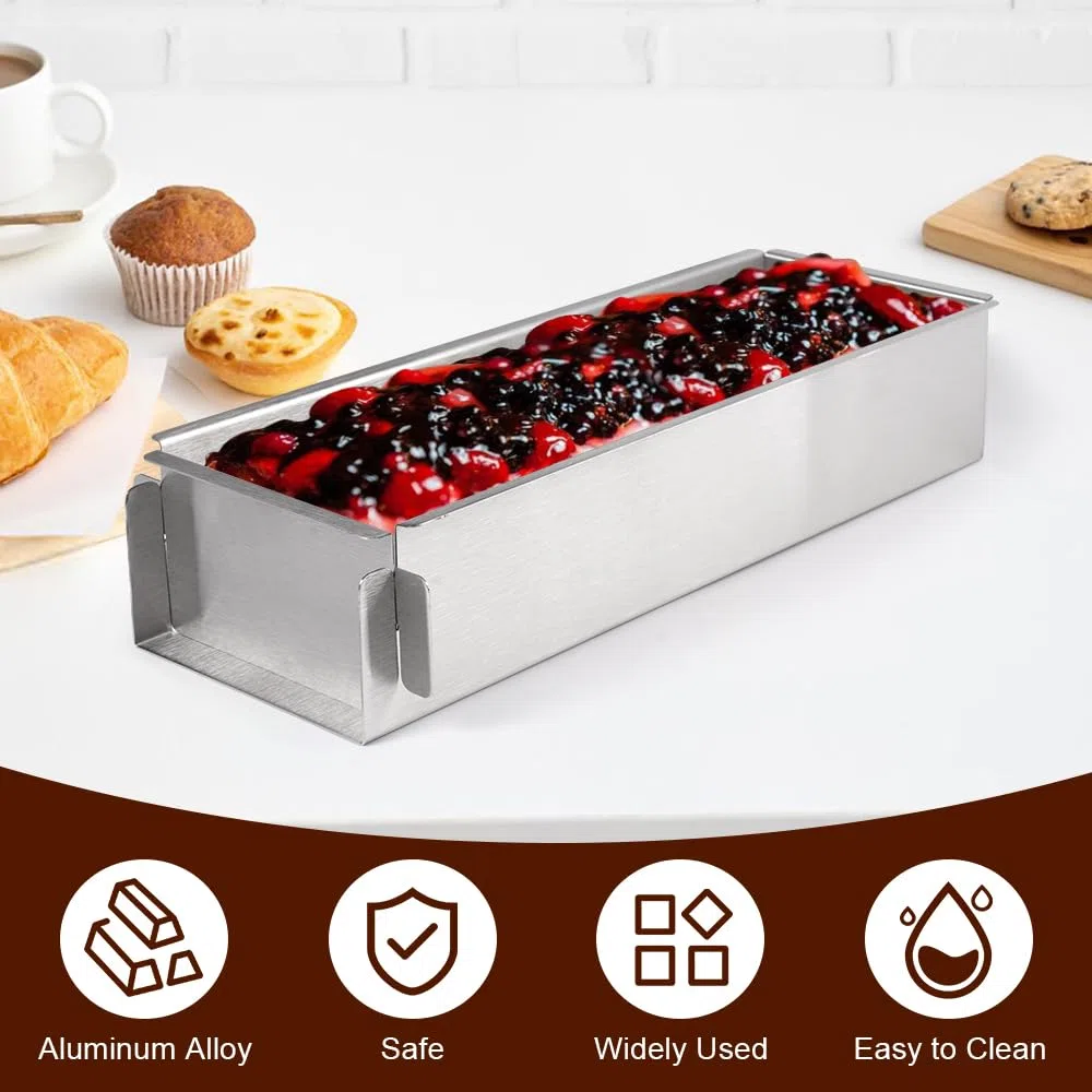 DGN Molde Rectangular de Mousse, Forma de Tiramisú de Acero Inoxidable Reutilizable Marco de Horno Rectangular Ajustable Antiadherente para Preparación de Brownie, Tarta de Queso, Panes, Tiramisú