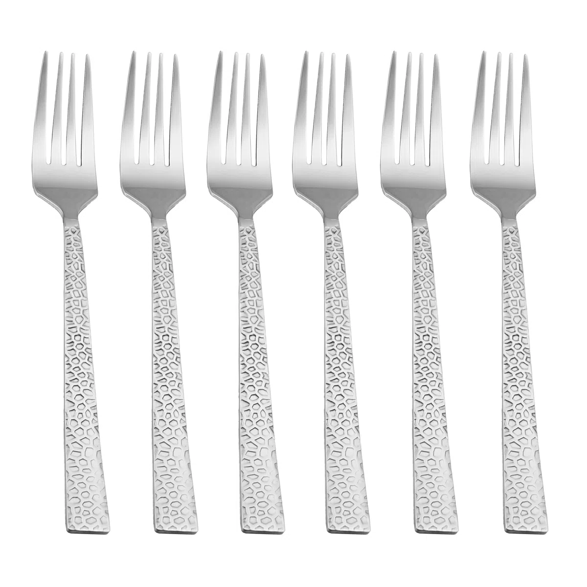 Herogo Juego de 6 tenedores de acero inoxidable, tenedores de mesa con mango cuadrado martillado, ideal para el hogar, hotel, restaurante, duradero y apto para lavavajillas, metal plateado (20 cm)