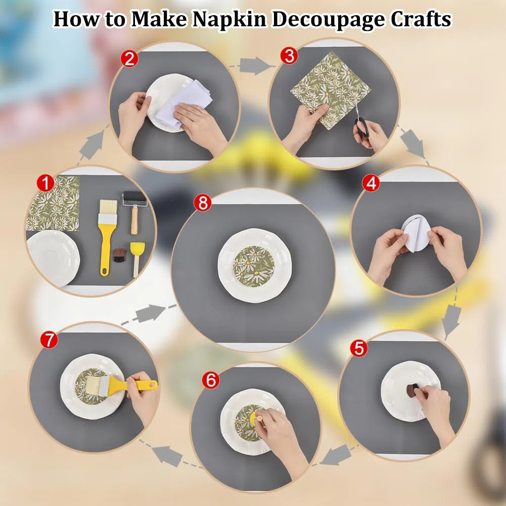 nbeads Juego de 15 herramientas de decoupage esenciales para decoupage, con 5 esponjas, estera de silicona, rodillo de goma, espátula de plástico, pincel de fibra y pincel para colorete para