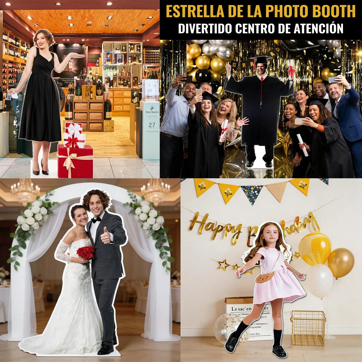 Figura de Cartón Personalizada Tamaño Real 1-7 pies | Silueta de Cartón Impermeable con Soporte, Póster Recortable como Regalo | para Boda, Cumpleaños, Graduación, Navidad y Halloween (150cm/5 Pieds)