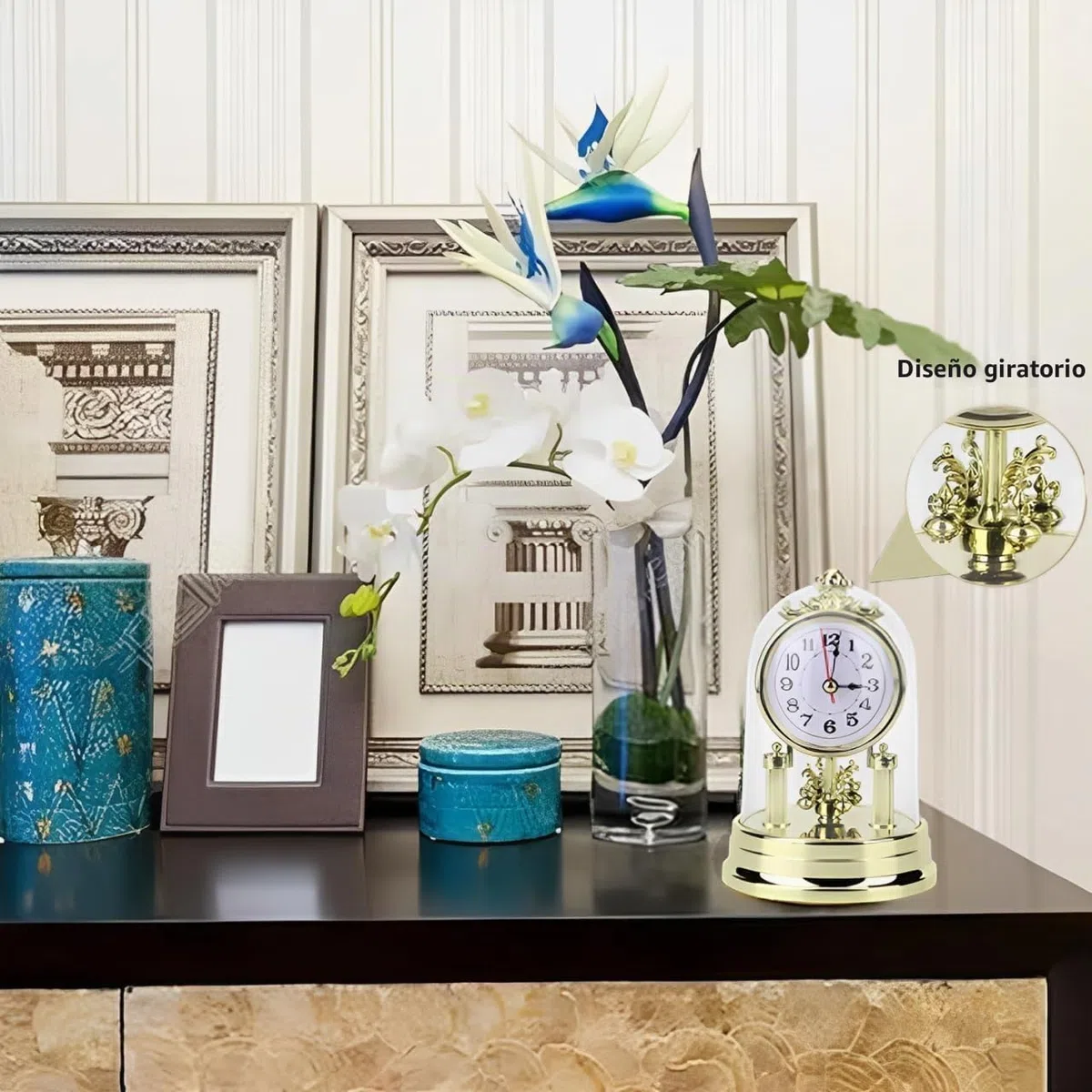 Reloj de mesa, reloj de escritorio que no hace tictac, reloj de sala de estar de estilo retro europeo, reloj de mesa silencioso alimentado por pilas, decoración de interiores, dorado