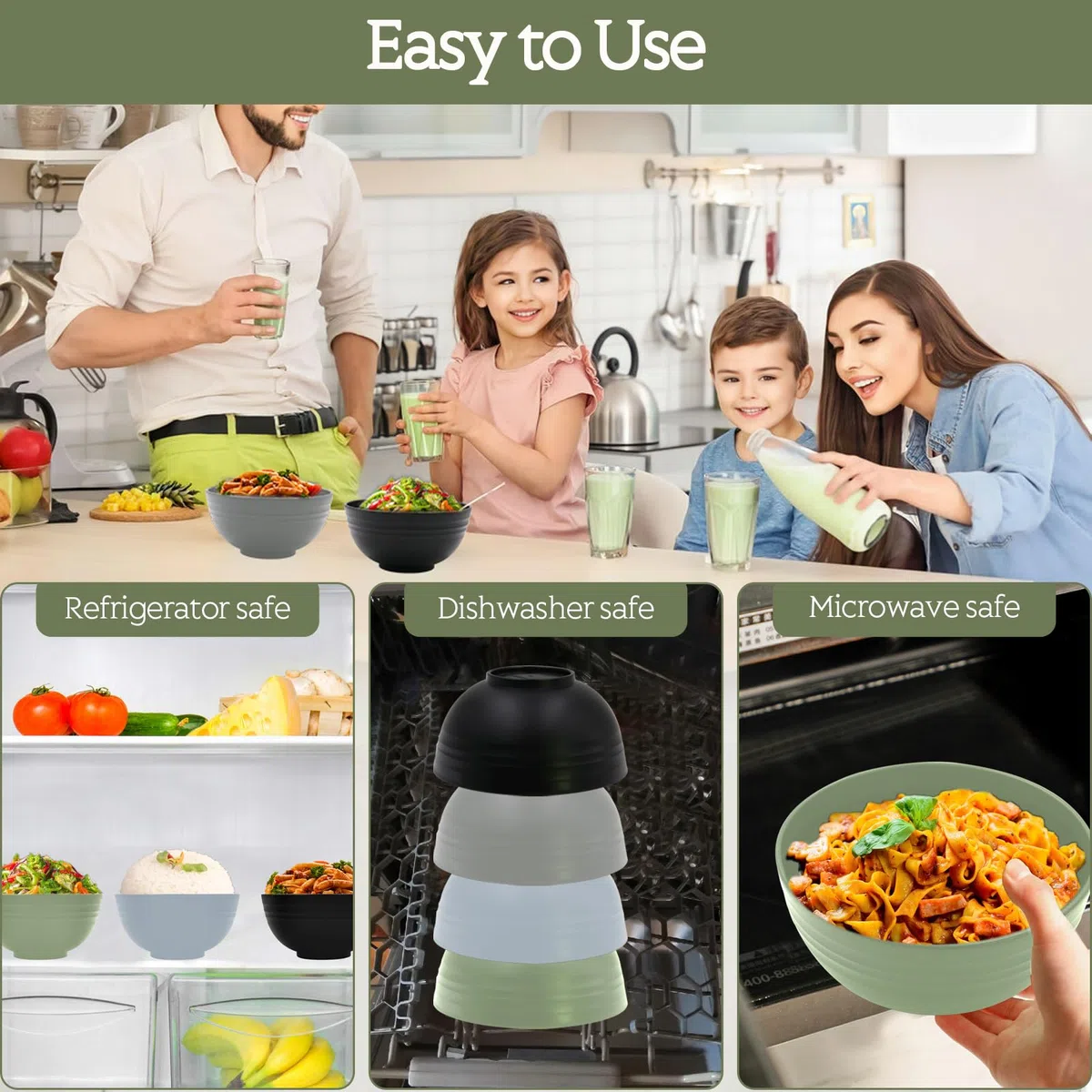 Cuencos para cereales, 8 piezas ligeros y resistentes a caídas, cuencos para sopa, cuencos para cereales, cuencos de plástico para cereales, ensaladas, pasta, pícnic, hogar, adultos, niños (8