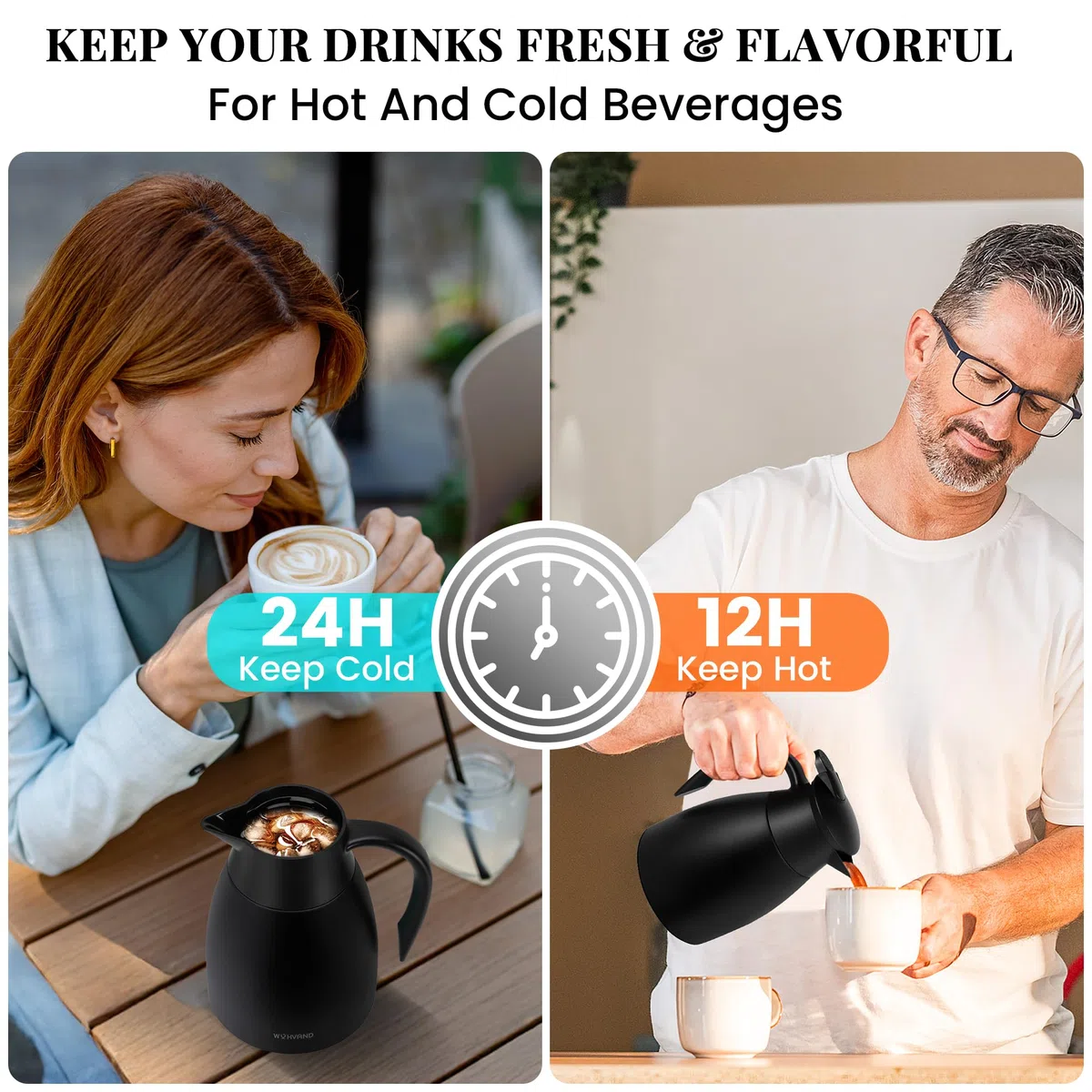 Jarra Térmica 1 Litro para Café, de Acero Inoxidable con Aislamiento al Vacío de Doble Pared, Jarra para Té, Agua y Bebidas Calientes o Frías, Negro