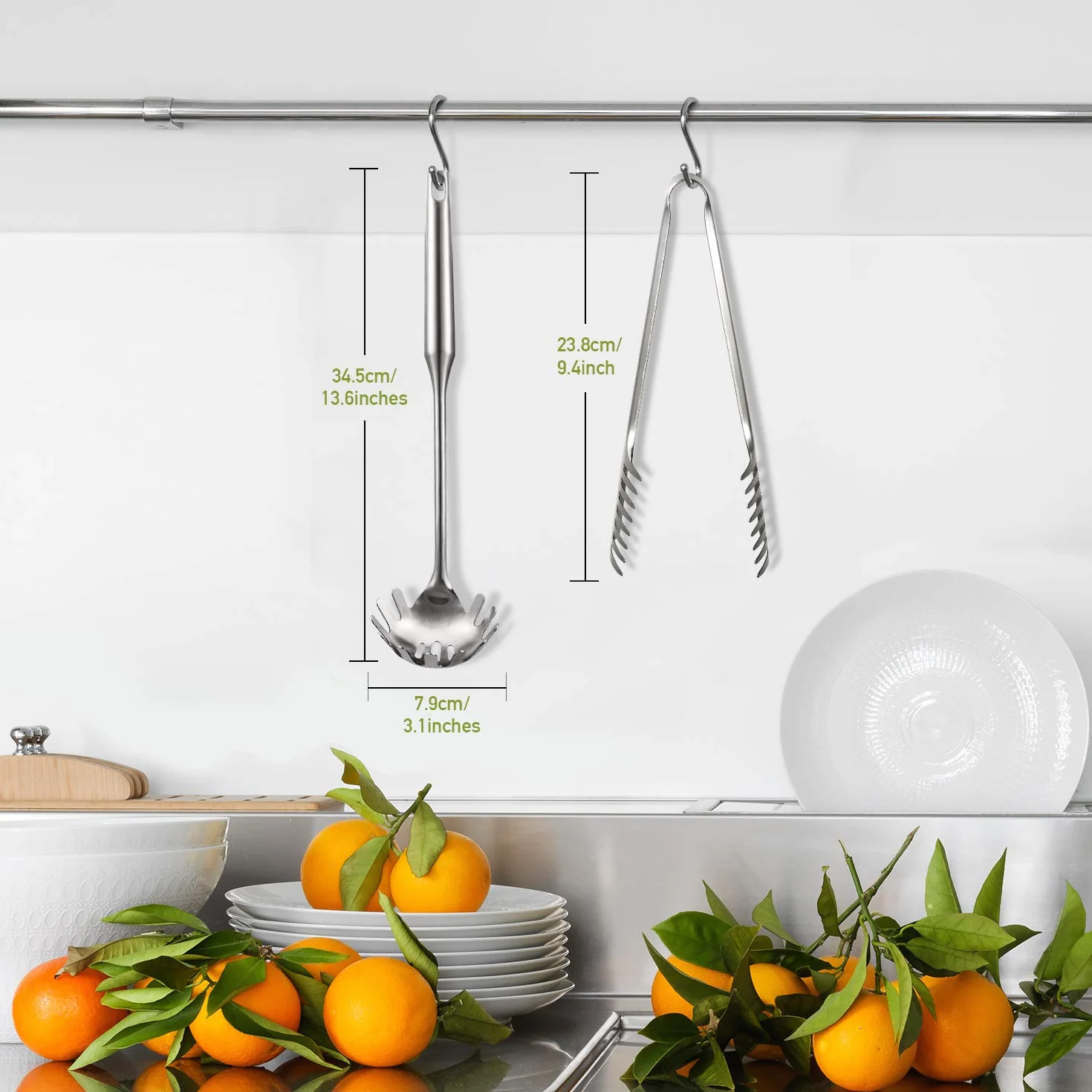 2 Cuchara de Espagueti Utensilio Grande para Servir Pasta Pinzas de Acero Inoxidable de 9,4 Pulgadas y Tenedor para Pasta de 13,6 Pulgadas con Mango de Vacío Servidor con Diseño de Agarre