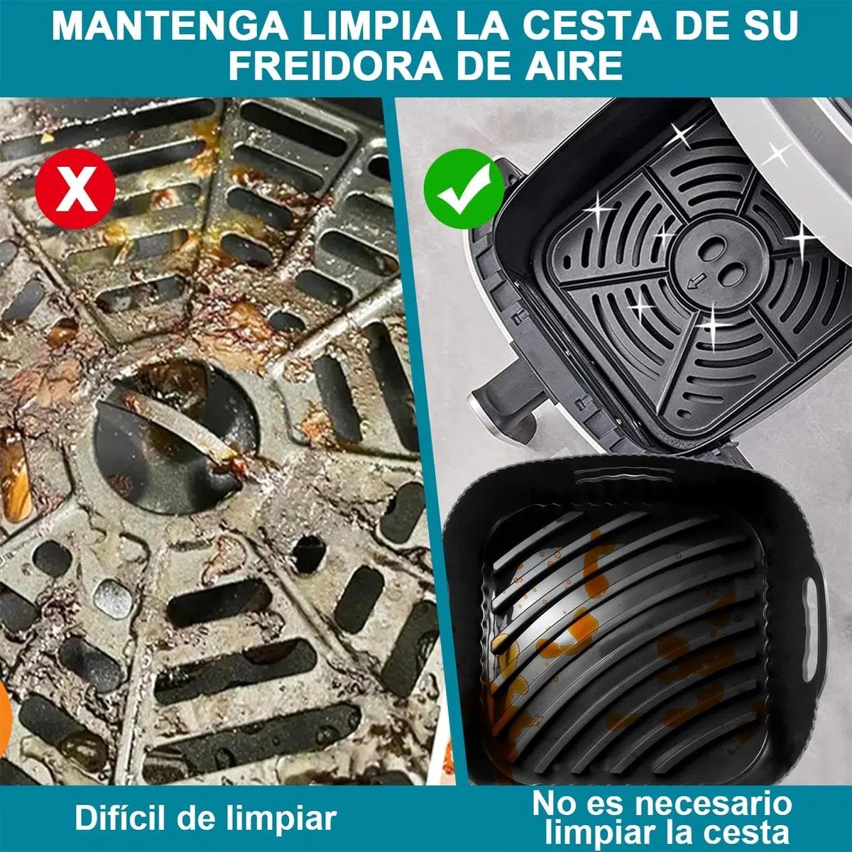 21CM Molde Silicona Freidora de Aire, 2PCS Cuadrado Accesorios Freidoras de Aire para COSORI 5,5L 4,7L, Cecotec 6L, 5,5L, Reutilizable Accesorios Freidora sin Aceite en lugar de Papel de Horno