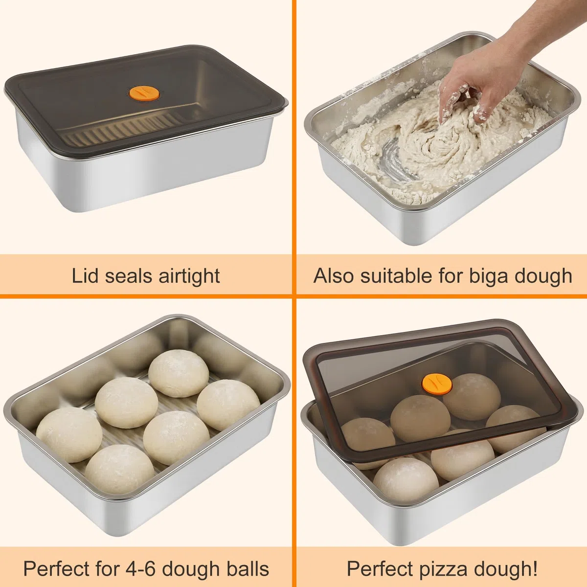 Contenedor para Fermentación de Pizza,Caja para masa con registro de fecha, caja de fermentación de acero inoxidable para masa de pizza, masa madre y masa con levadura para cocina y almacenamiento