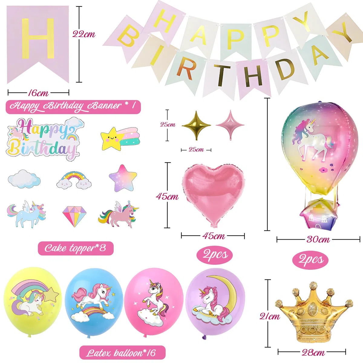 Decoracion Cumpleaños Unicornio Niña 7 Años, 3D Globo de Cumpleaños Unicornio Infantil Decoraciones Tartas y Bandera (Kit Unicornios para Niñas 7 Años)
