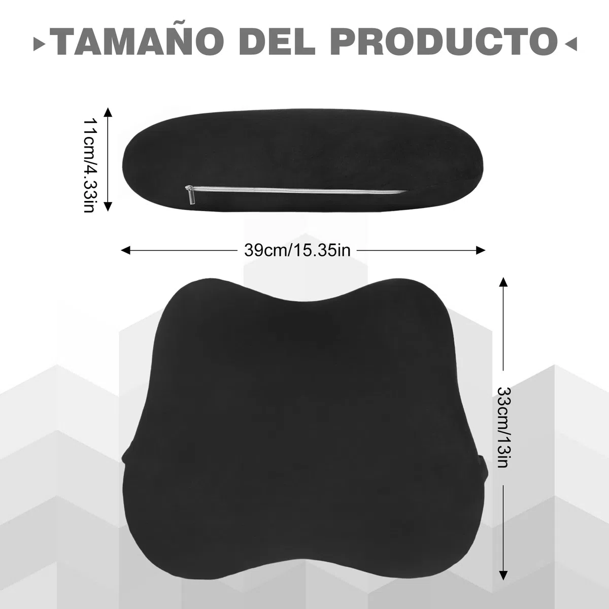 Cojin Lumbar Coche, Cojin Lumbar Silla Oficina Ergonómico, Almohada Lumbar con Esponja Memoria, cojín de Soporte Lumbar, Respaldo Lumbar para Silla Oficina, Coche, Negro