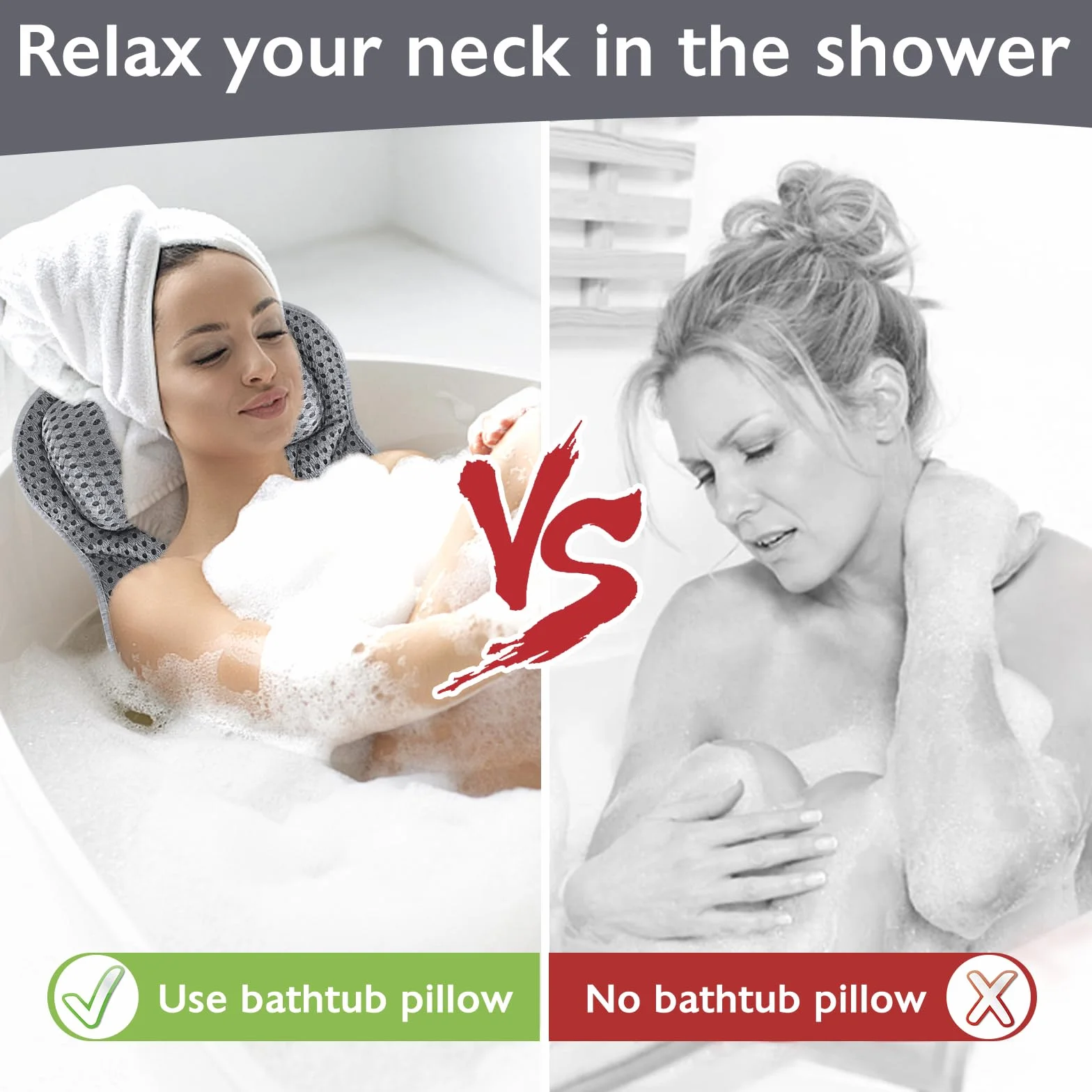 UCAMP Almohada de Baño,Cojín de Baño con tecnología 4D-Air-Mesh y 6 ventosas,Almohada para Bañera para Cabeza,Cuello,Espalda y Hombros,con máscara para Ojos Negra incluida, SPA en casa