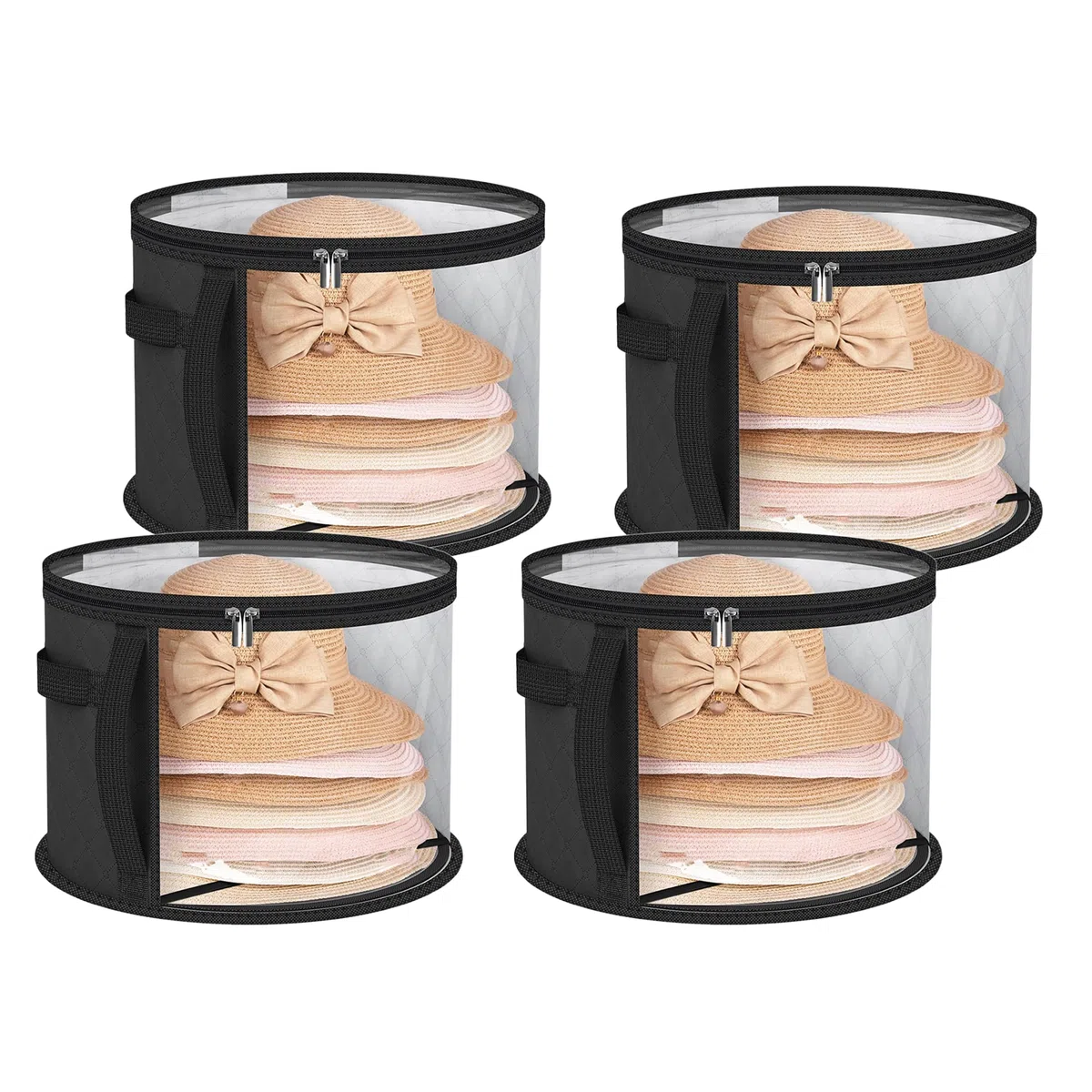 Porta Sombreros con Ventana Transparente, Organizador Grande para Armario y Viaje - Compatible con Sombreros de Cowboy, Damas y Ala Ancha (4 Piezas, Negro)