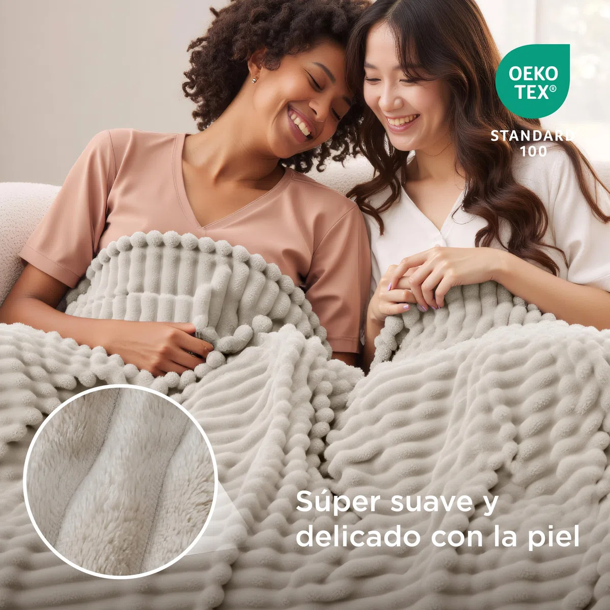 Bedsure Manta Sofá Polar Suave - Manta Gruesa y Esponjosa para Cama y Sofá, Cálida y Acogedora para Invierno, Diseño de Rayas Anchas, XL 150 x 200 cm, Beige