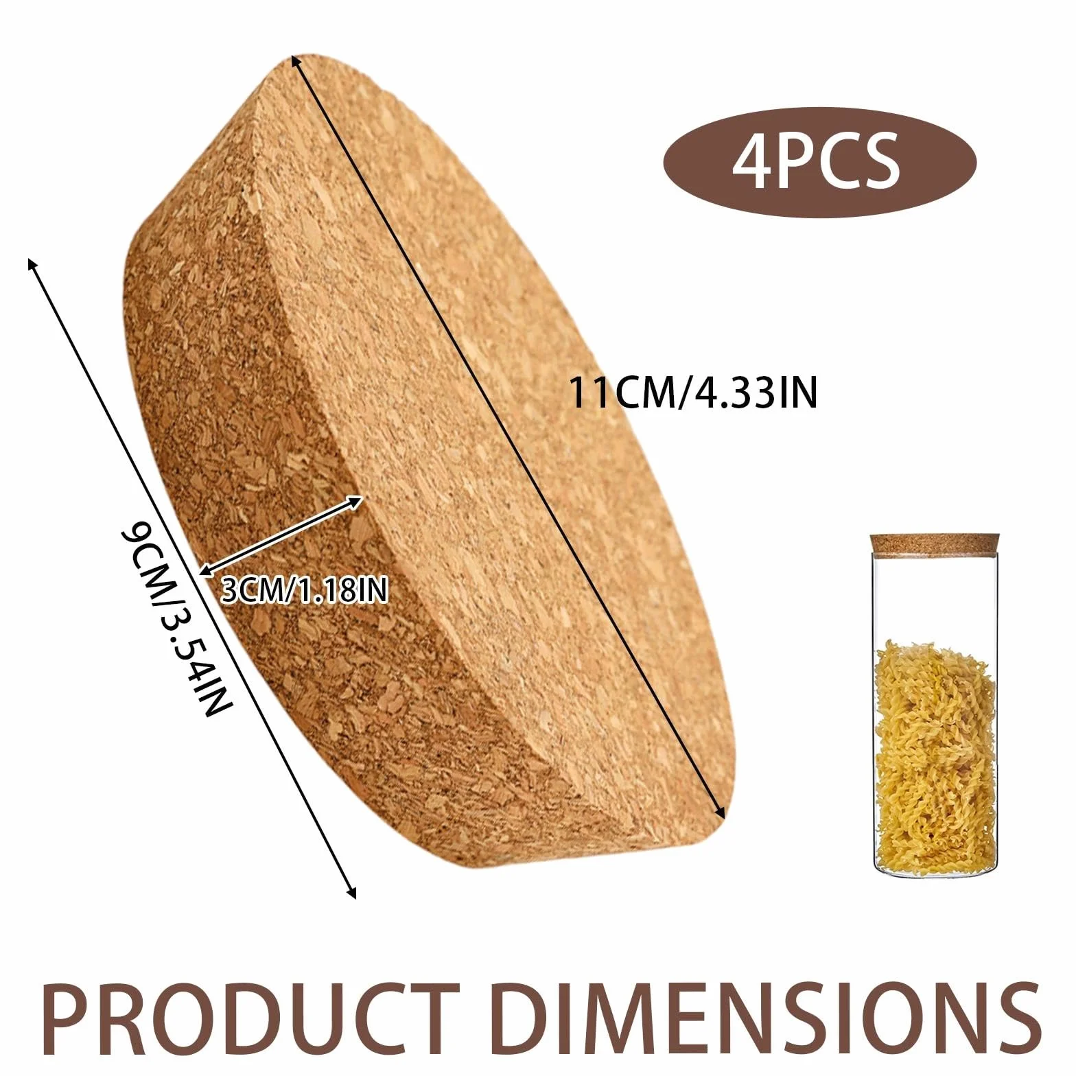 4 unidades Tapones de Corcho Cónicos Corchos para Botellas 90 a 110mm Grandes Tapones Corcho 30 mm de Grosor Tapas de dorcho de Madera para Tarros Botella de Vino, Garrafas, Cerámica