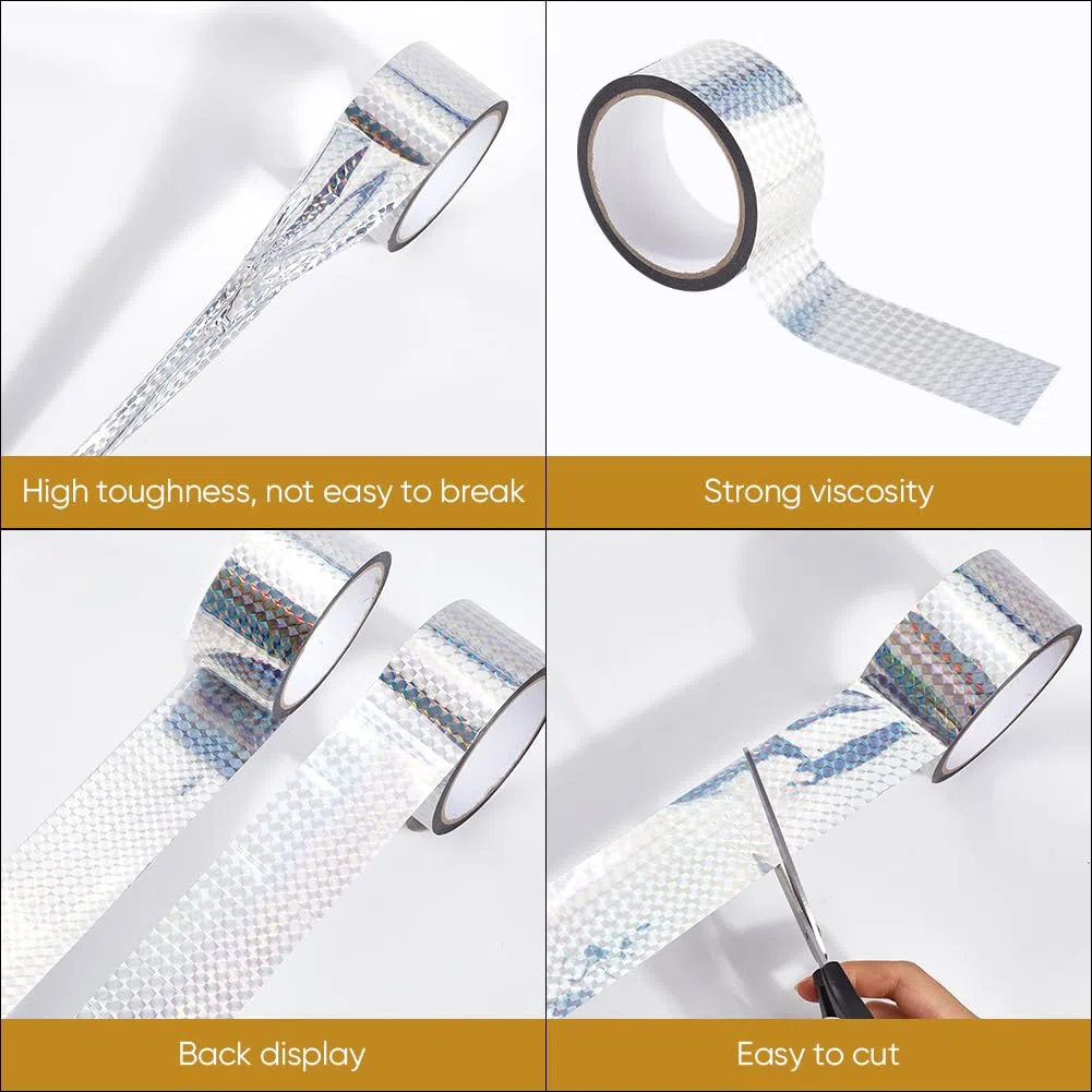 GORGECRAFT Cinta Reflectante Holográfica de 50m de Plástico Gris Autoadhesiva Resistente Al Agua Brillante para Enmascarar para Proyectos de Manualidades Y Manualidades para Mantener Alejados