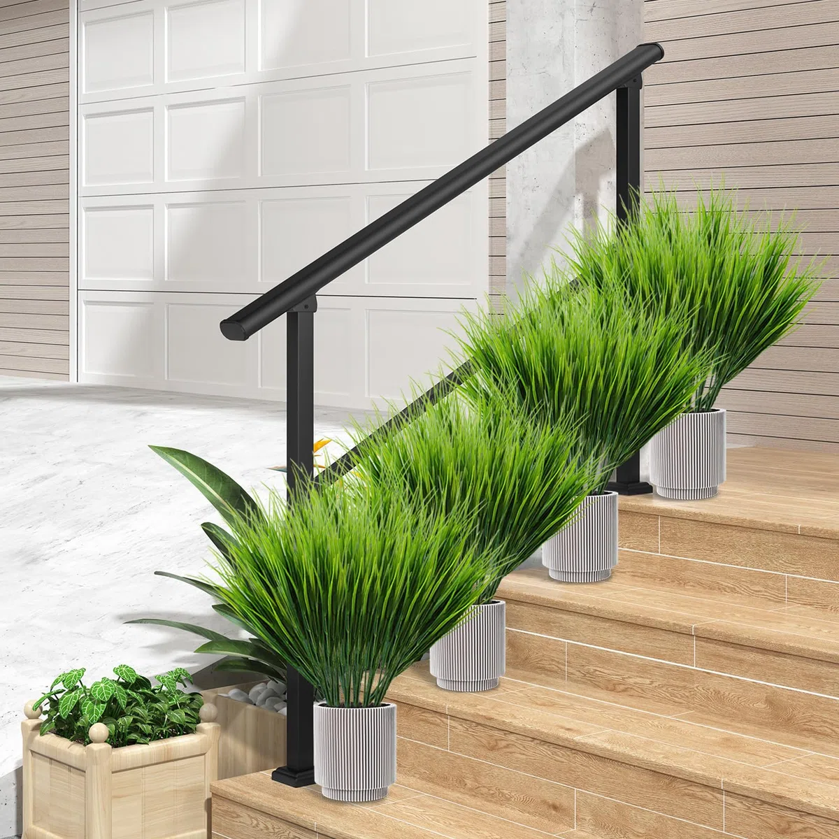 16 plantas de césped artificial, arbustos de trigo de imitación de 40 cm, plantas artificiales de hierba alta para decoración al aire libre, tallos de vegetación artificial para decoración