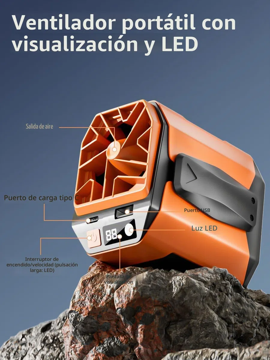 Ventilador Portatil Cintura, 10000mAh Recargable ventilador de Pilas con 5 Velocidades y 16000RPM, Mini Ventiladores con LED Para Trabajos al Aire Libre, Obras, Viajes y Acampadas