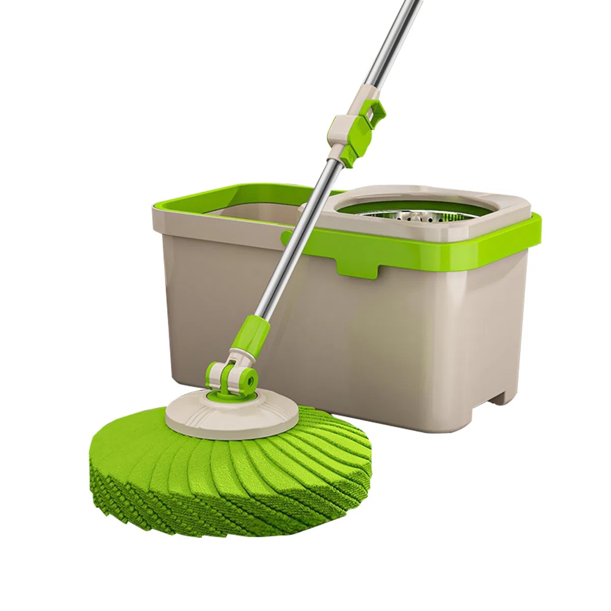 Set de Cubo y fregona — Fregona giratoria de Microfibra, Cubo con Sistema de Centrifugado automático, Cabezal extraíble, Mango Ajustable | Herramienta de Limpieza para,A