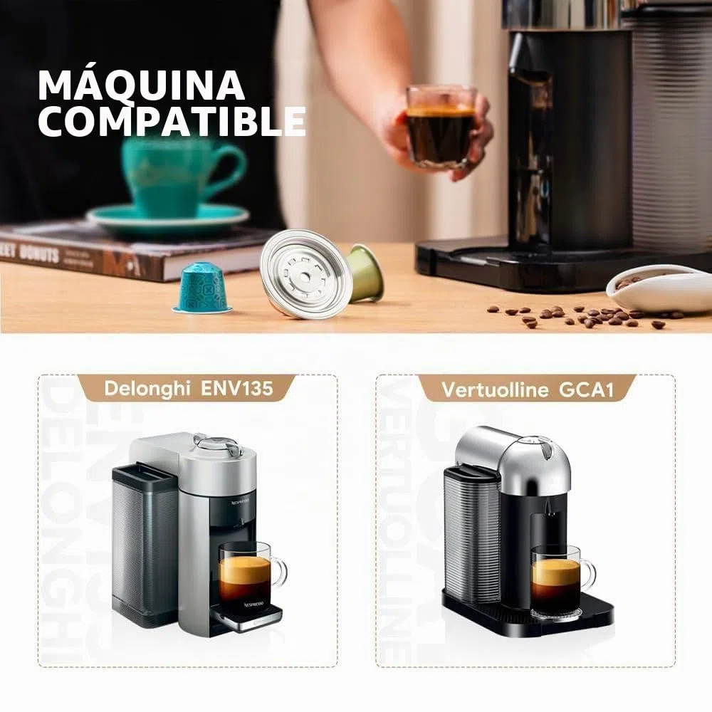 Adaptador de cápsulas de café reutilizable compatible con Delonghi-ENV135, VertuoLine-GCA1, BENFUCHEN soporte convertidor de acero inoxidable para máquina Vertuo, elaboración de sabor de café
