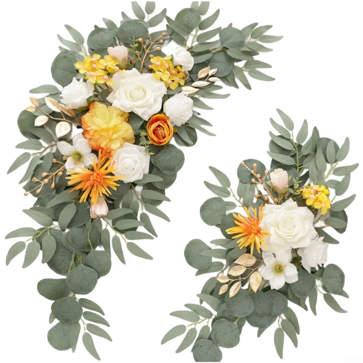 Paquete de 2 guirnaldas florales artificiales de seda sintética de 60 x 40 cm para boda, ceremonia, fiesta, recepción, decoración de entrada al aire libre (rosa)